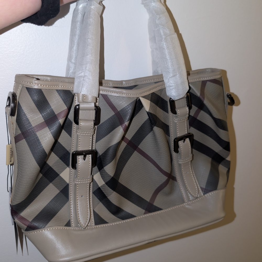 Burberry Beige and Black Plaid Shoulder Bag